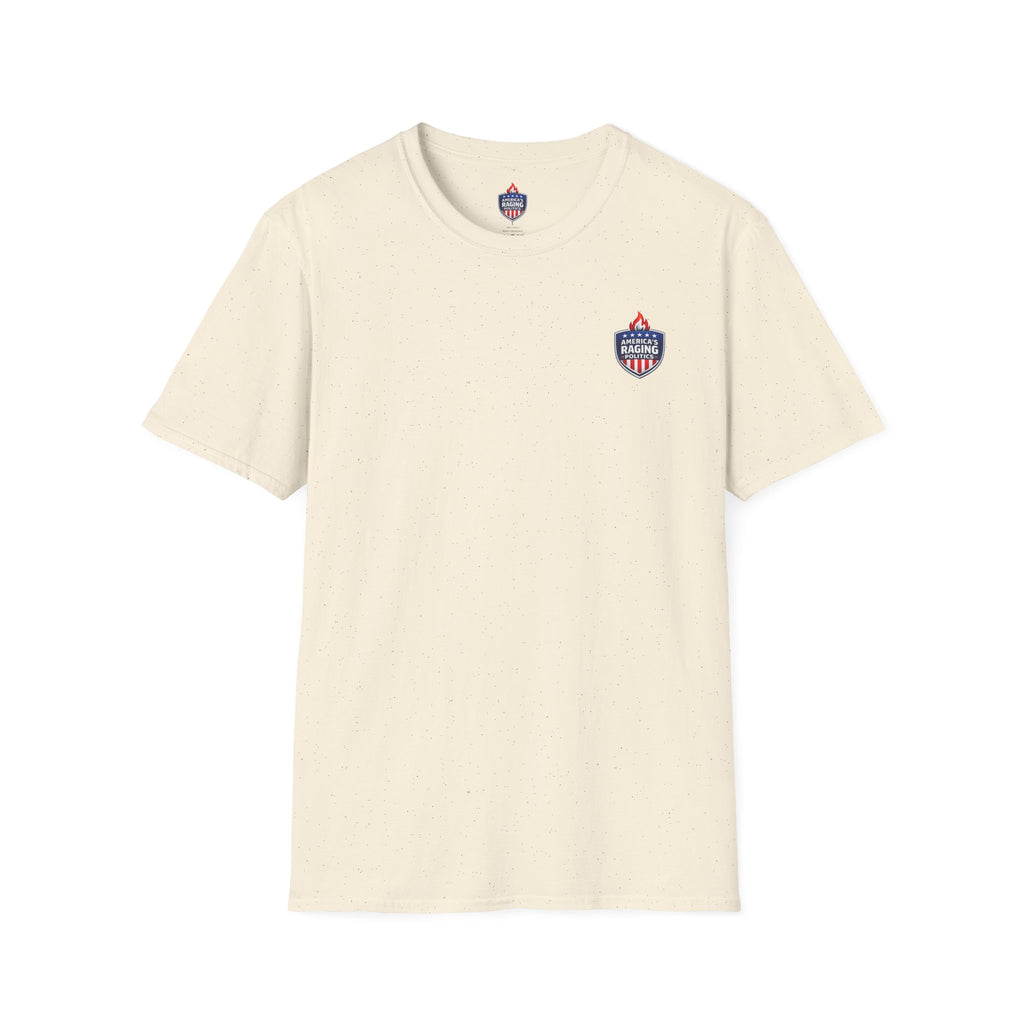 Patriotic Raging Grill BBQ T-Shirt — Small Chest Logo, 4th of July Cookout Tee