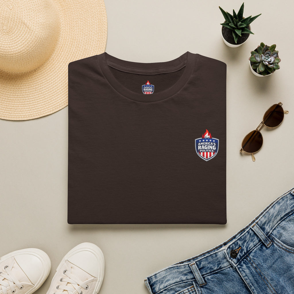 Patriotic Raging Grill BBQ T-Shirt — Small Chest Logo, 4th of July Cookout Tee