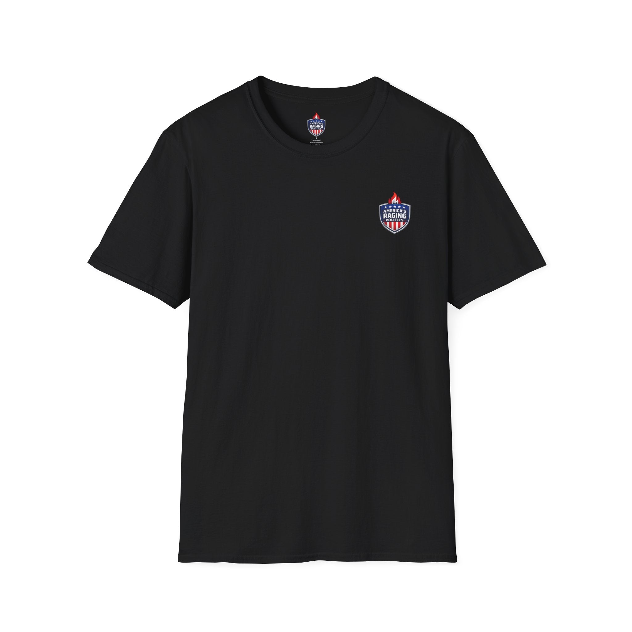 Patriotic Raging Grill BBQ T-Shirt — Small Chest Logo, 4th of July Cookout Tee