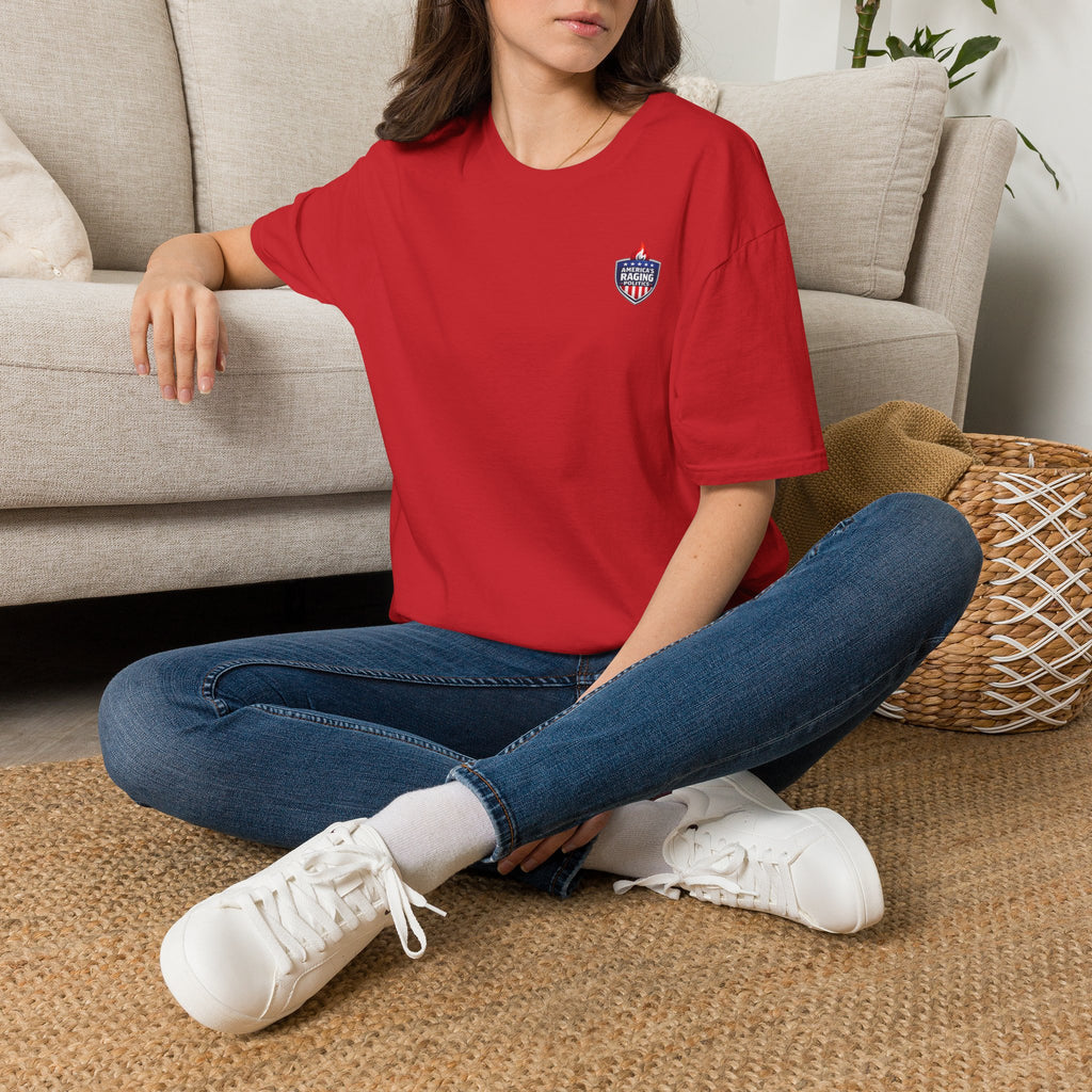 Patriotic Raging Grill BBQ T-Shirt — Small Chest Logo, 4th of July Cookout Tee