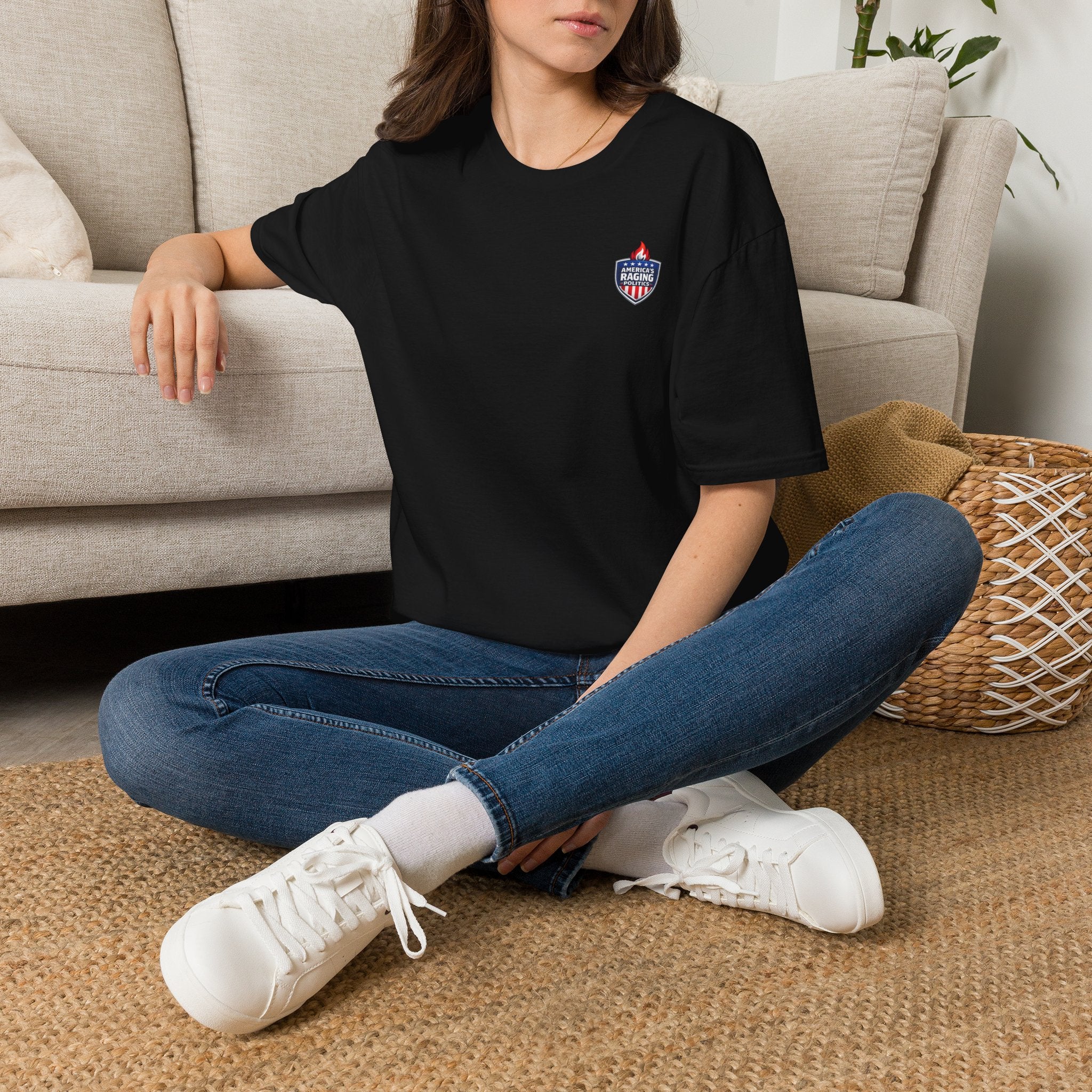 Patriotic Raging Grill BBQ T-Shirt — Small Chest Logo, 4th of July Cookout Tee
