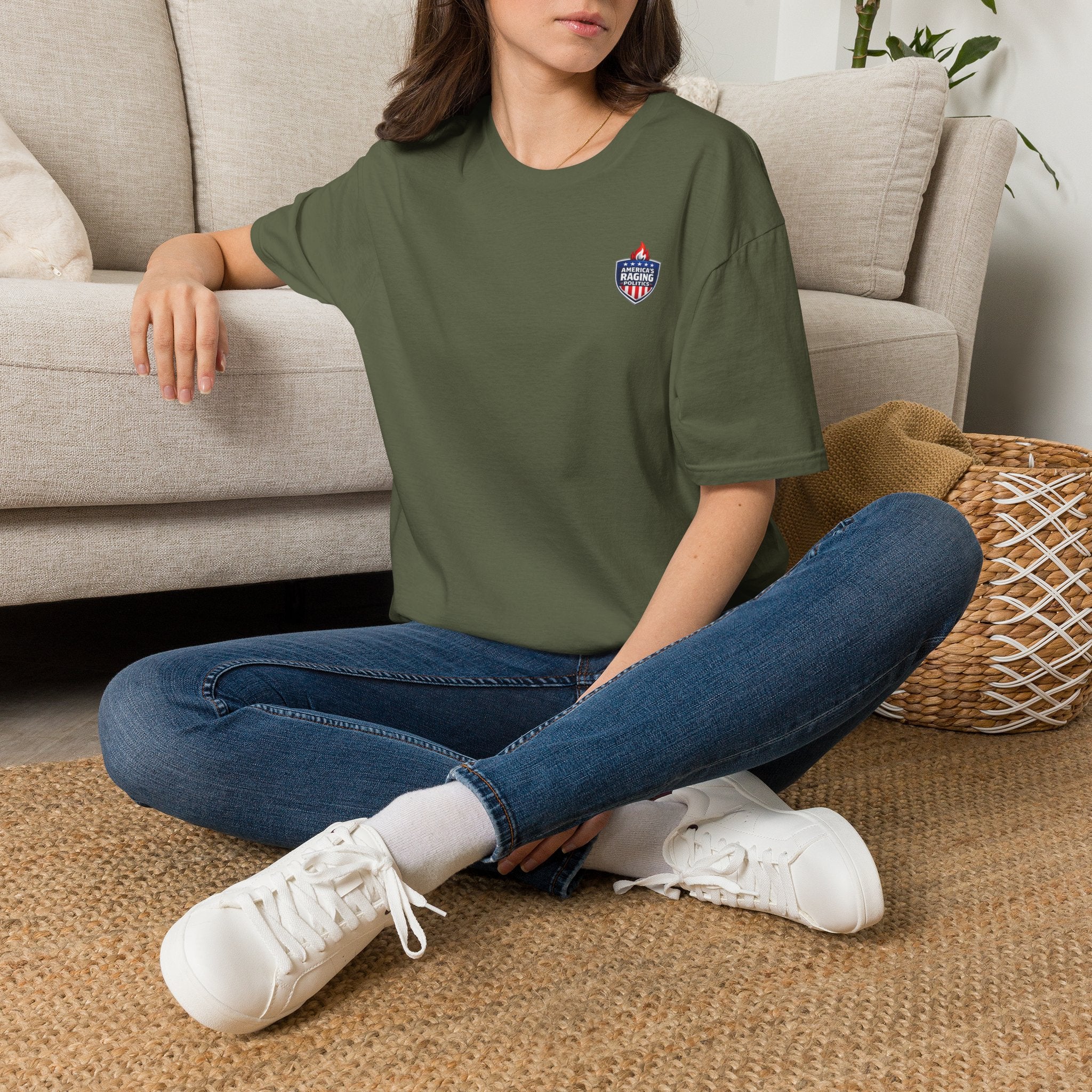 Patriotic Raging Grill BBQ T-Shirt — Small Chest Logo, 4th of July Cookout Tee