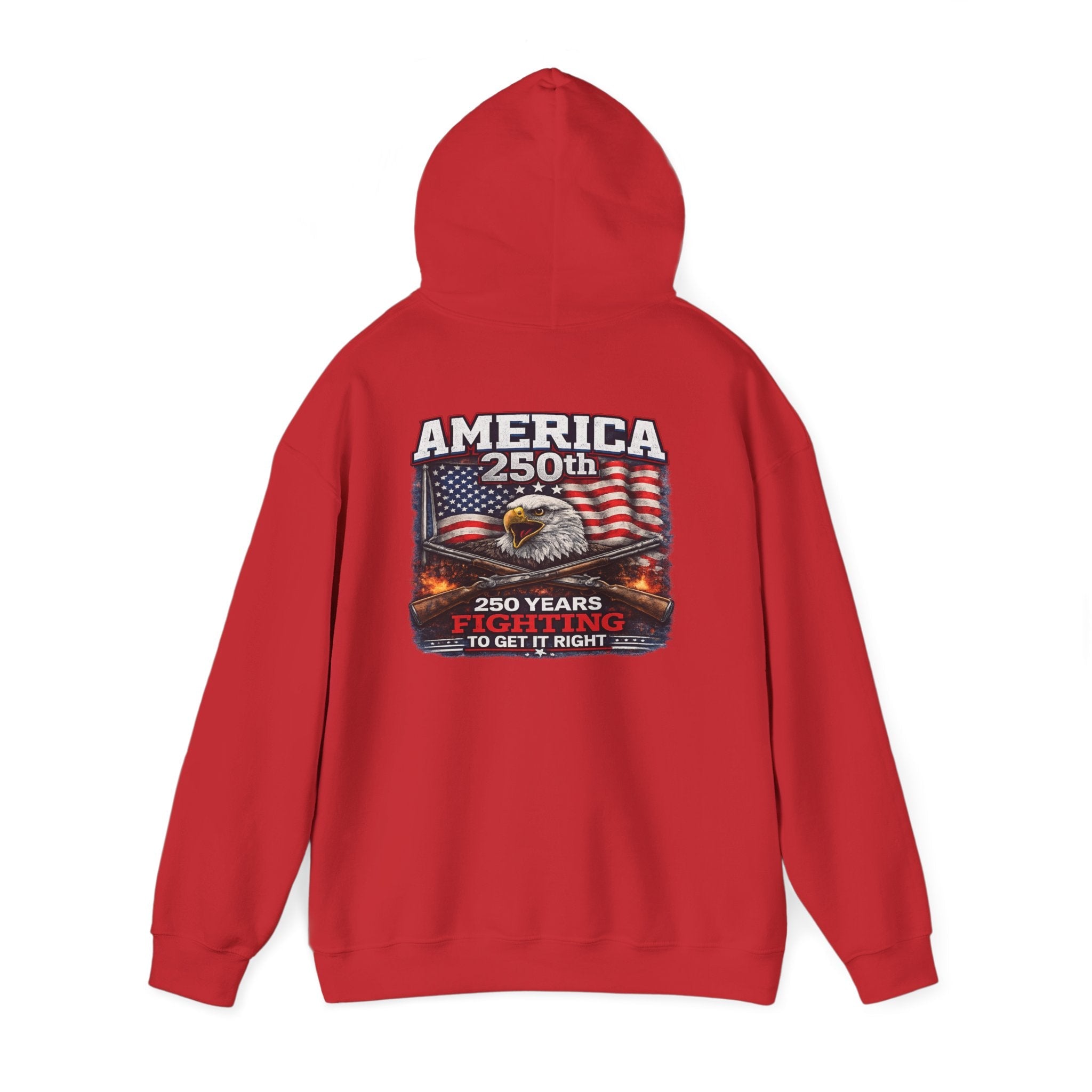America 250th Anniversary Hoodie – Patriotic Eagle & Flags Sweatshirt - Americas RAGING Politics