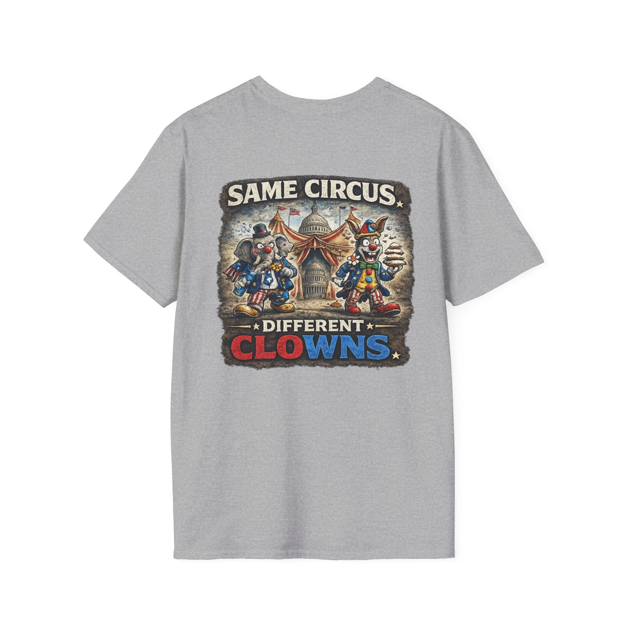 T-Shirt - "Same Circus, Different Clowns" Graphic Tee (Retro Carnival Clown Design) - Americas RAGING Politics
