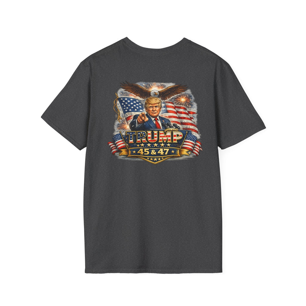 Trump 45 & 47 Patriotic T-Shirt — American Flag Eagle Graphic - Americas RAGING Politics