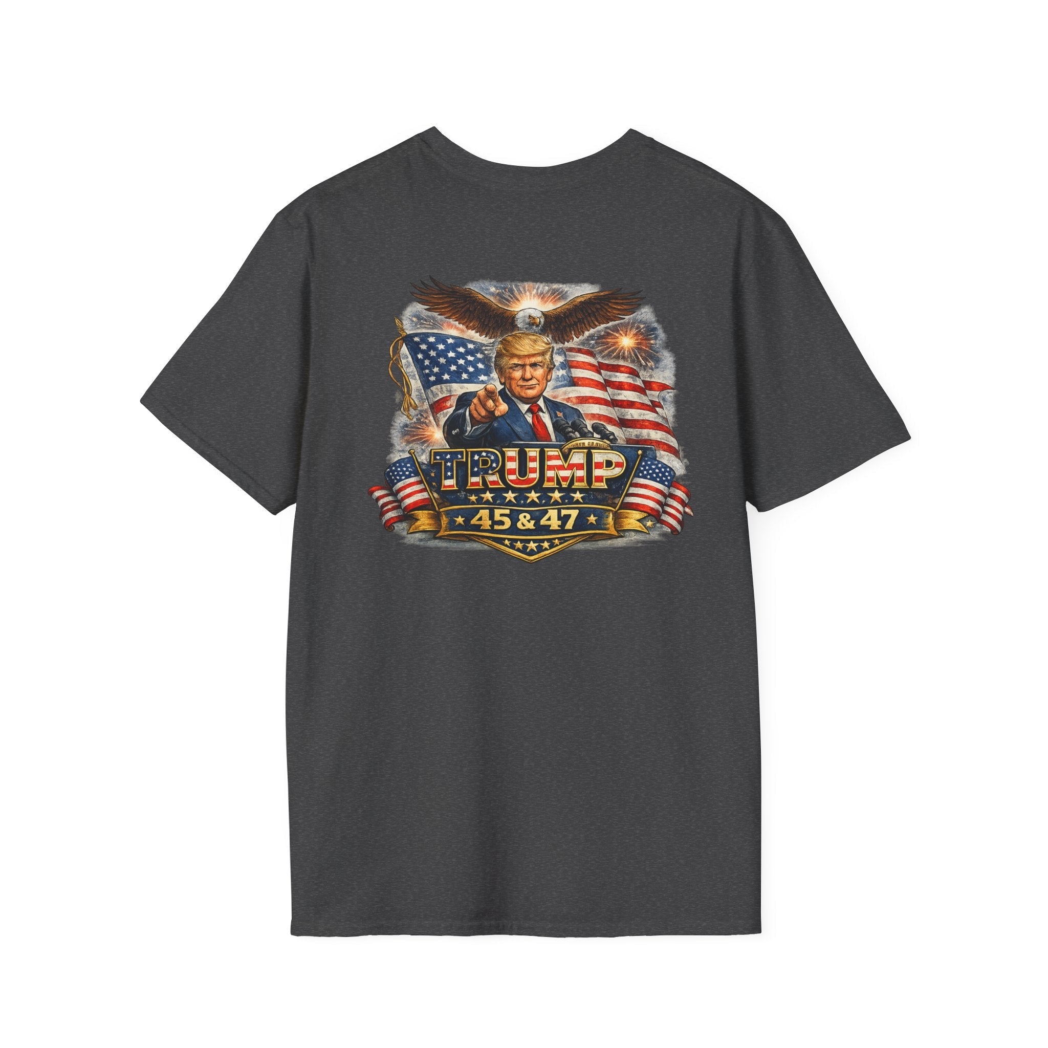 Trump 45 & 47 Patriotic T-Shirt — American Flag Eagle Graphic - Americas RAGING Politics