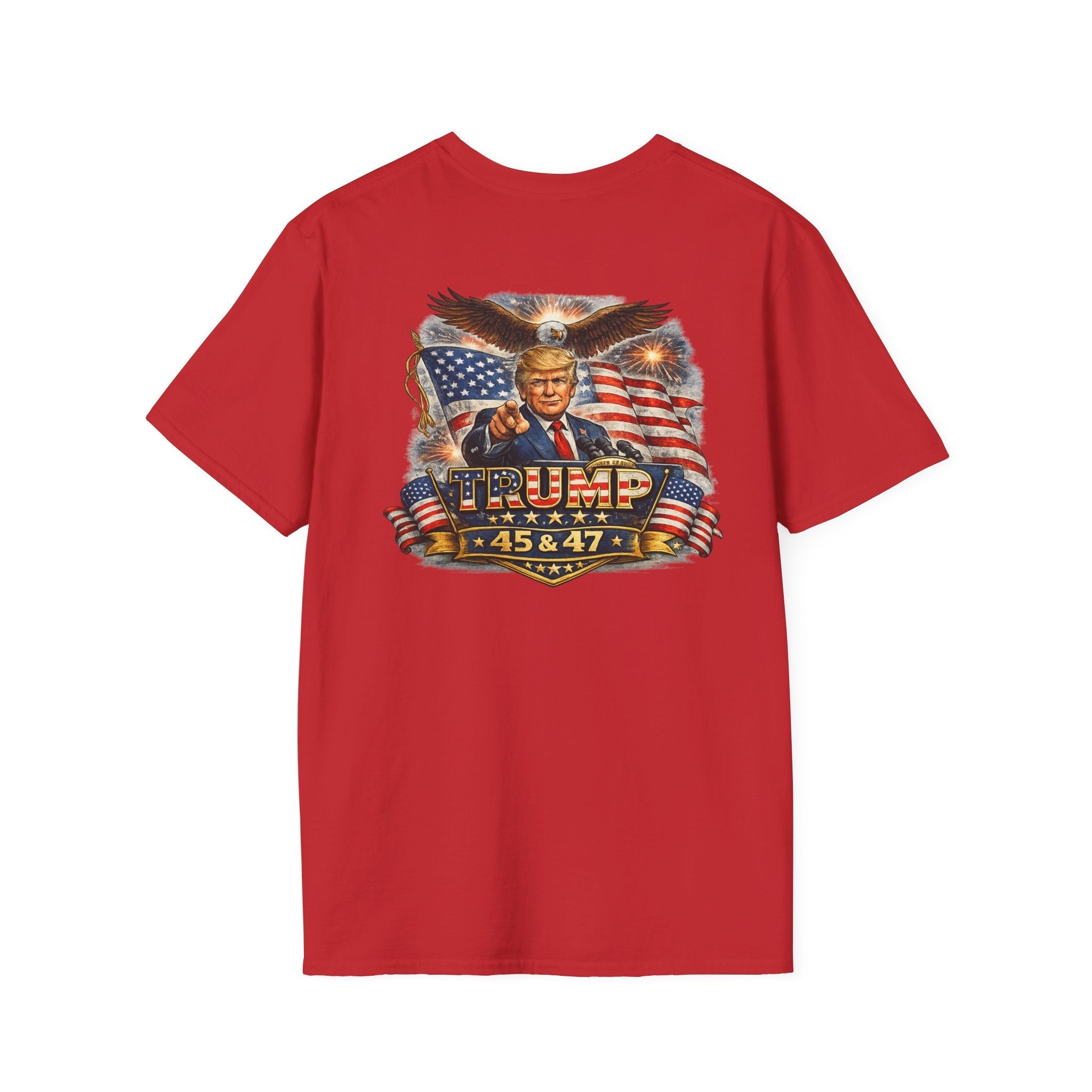 Trump 45 & 47 Patriotic T-Shirt — American Flag Eagle Graphic - Americas RAGING Politics
