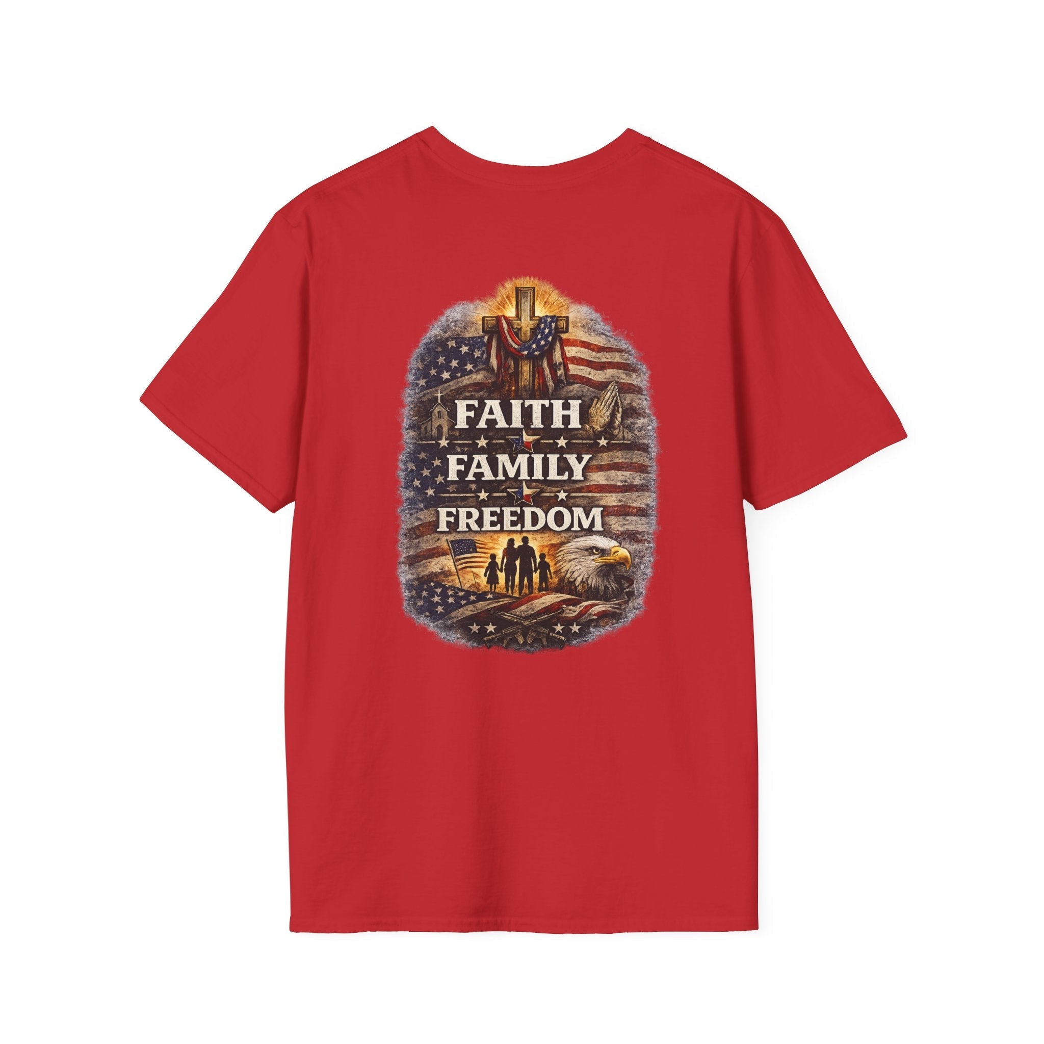 Faith • Family • Freedom – Patriotic Values T-Shirt 🇺🇸 - Americas RAGING Politics