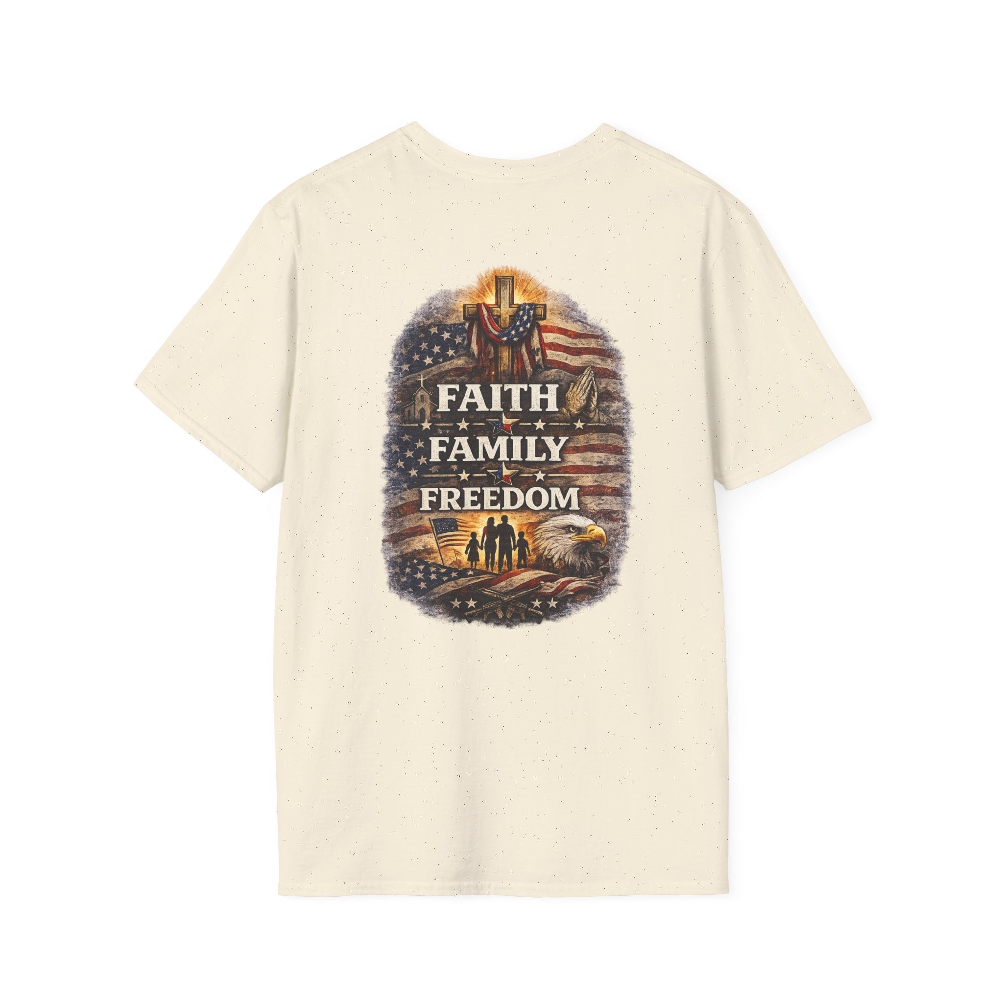 Faith • Family • Freedom – Patriotic Values T-Shirt 🇺🇸 - Americas RAGING Politics