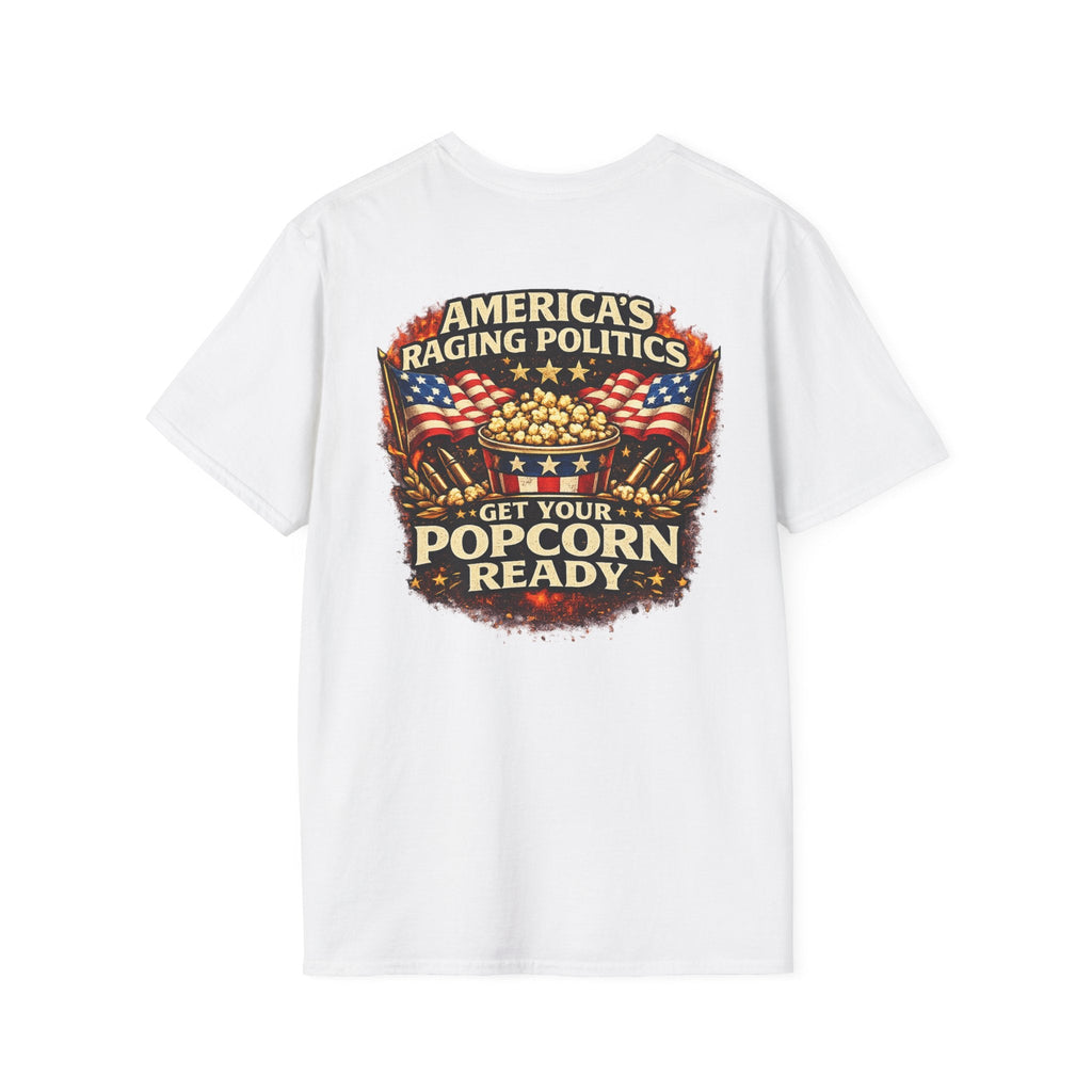 America's Raging Politics T-Shirt – "Get Your Popcorn Ready" Patriotic Tee - Americas RAGING Politics