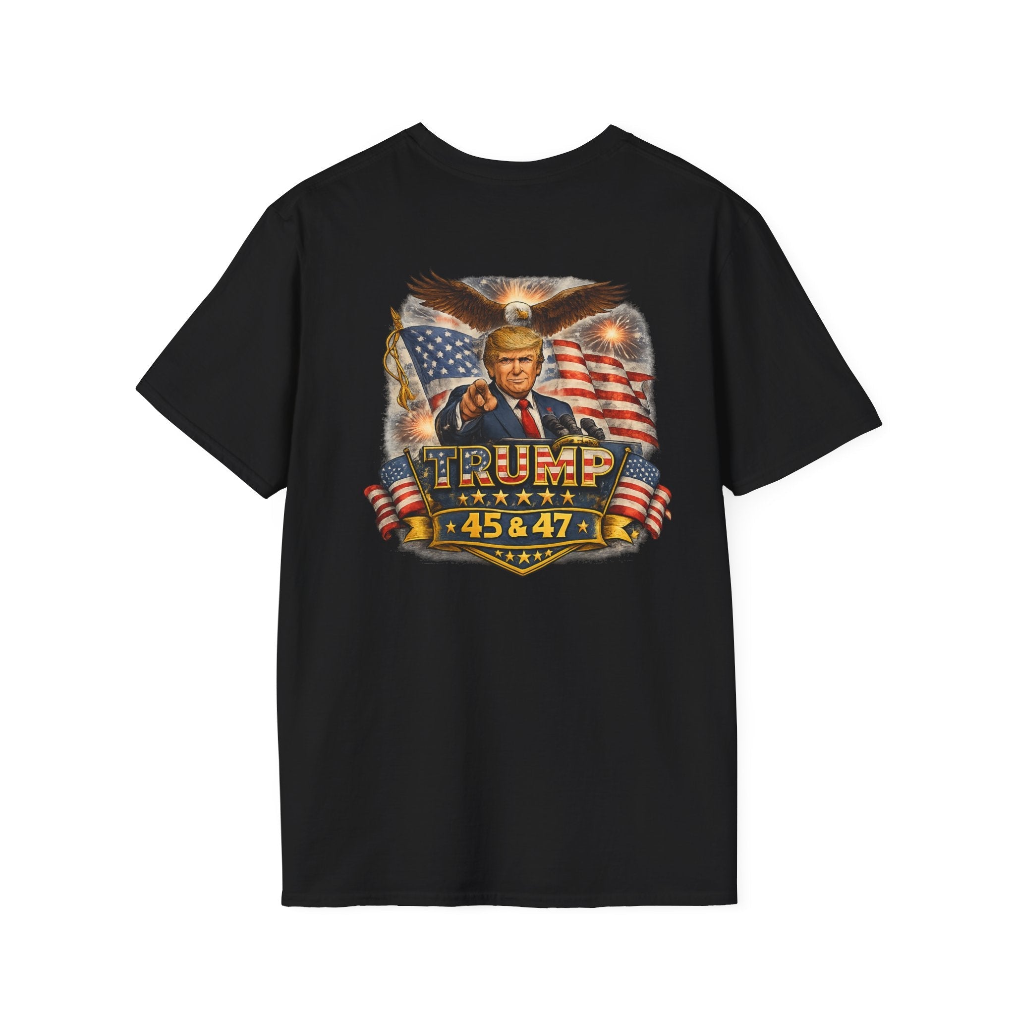 Trump 45 & 47 Patriotic T-Shirt — American Flag Eagle Graphic Tee - Americas RAGING Politics