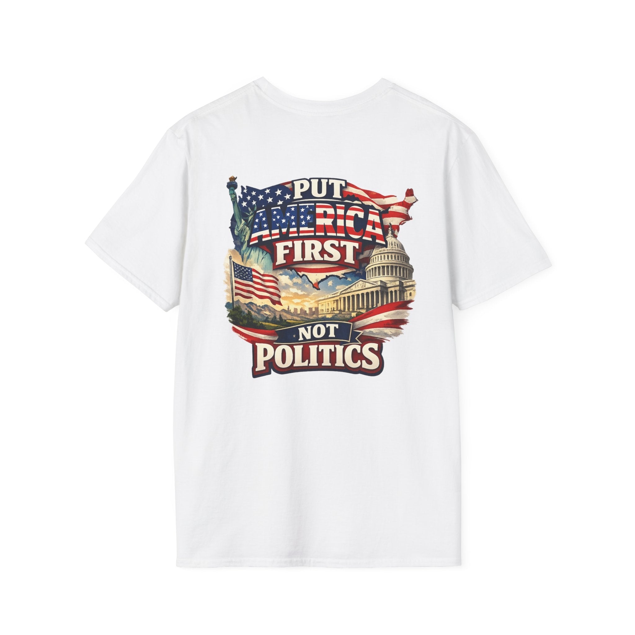 Put America First Not Politics T-Shirt — Patriotic USA Flag Graphic Tee - Americas RAGING Politics