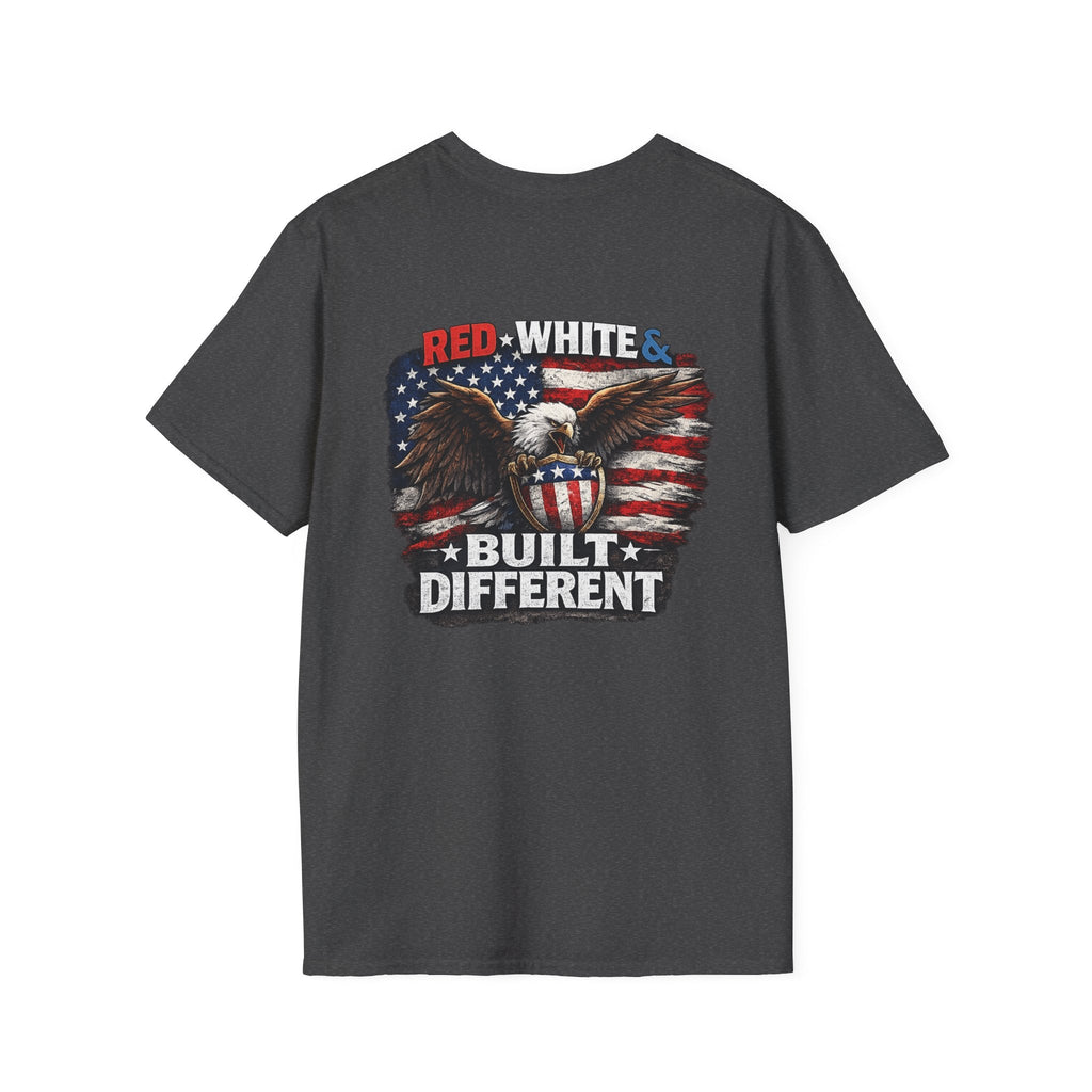 Red White & Built Different T-Shirt — American Eagle Patriotic Graphic Tee - Americas RAGING Politics