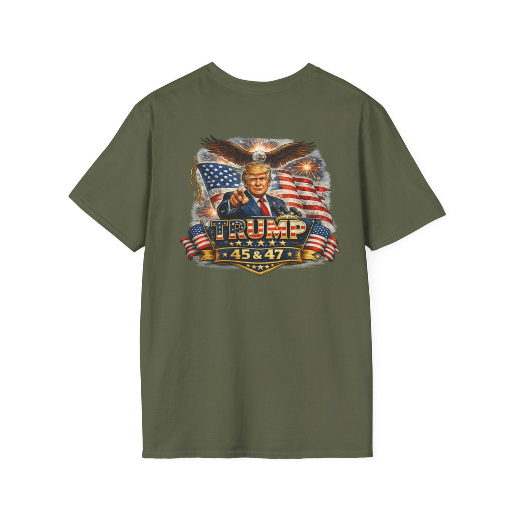 Trump 45 & 47 Patriotic T-Shirt — American Flag Eagle Graphic - Americas RAGING Politics