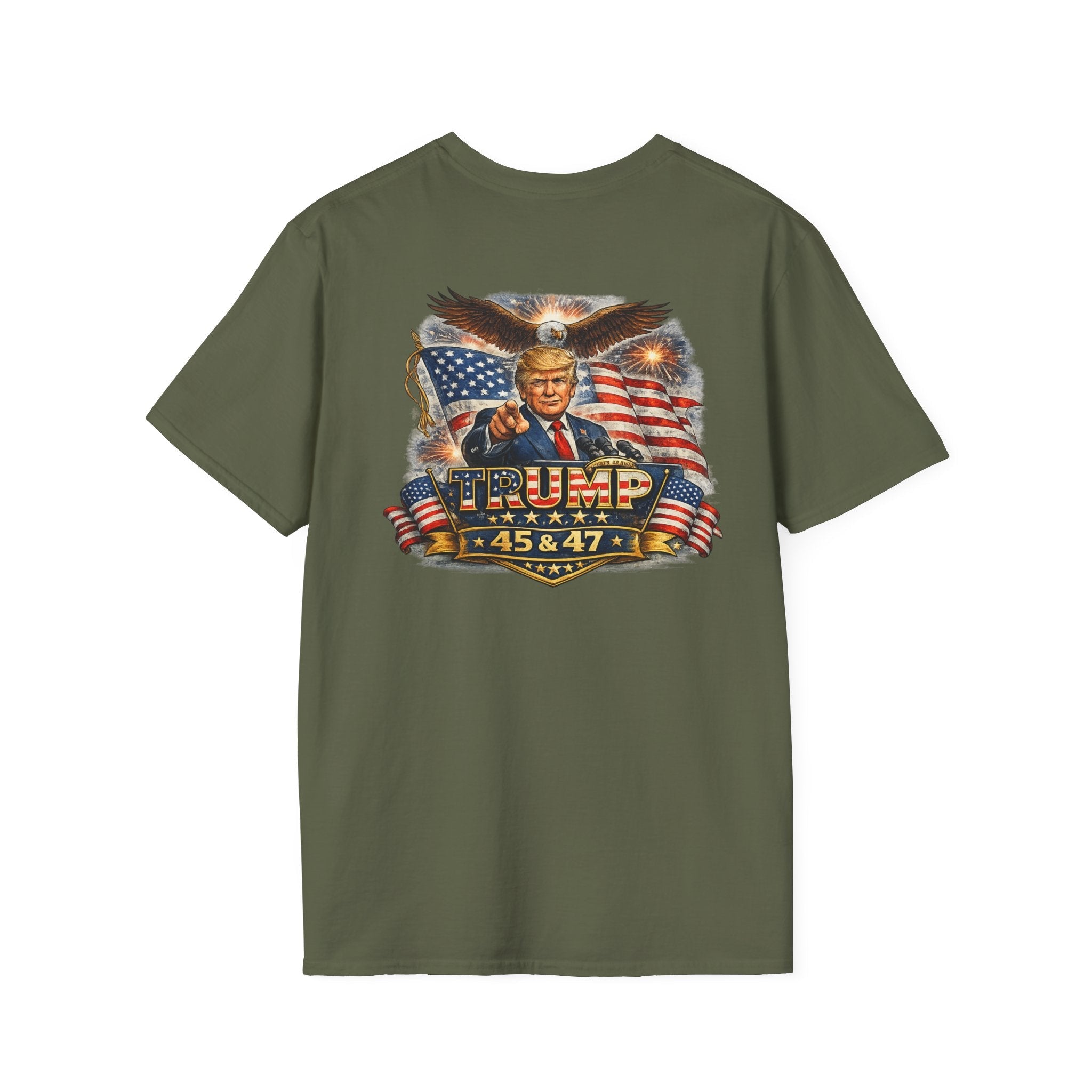 Trump 45 & 47 Patriotic T-Shirt — American Flag Eagle Graphic - Americas RAGING Politics