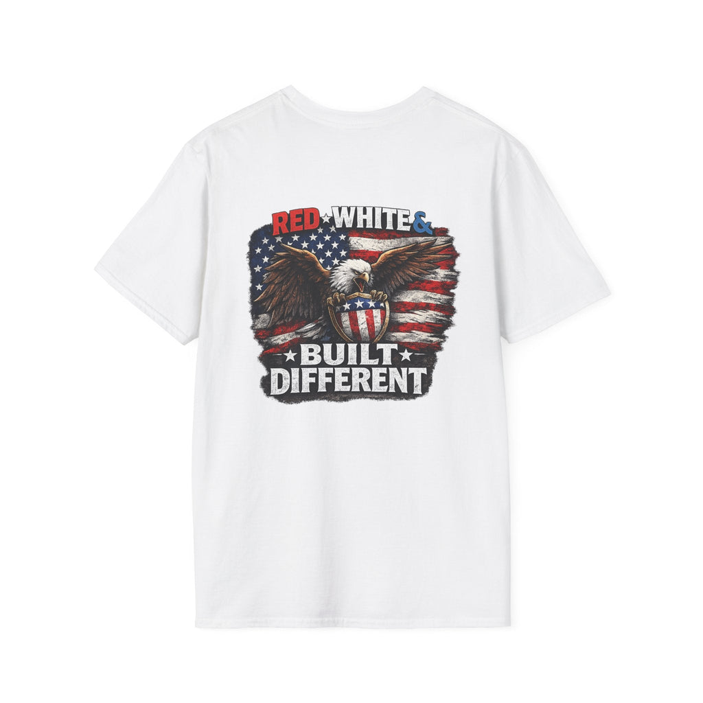 Red White & Built Different T-Shirt — American Eagle Patriotic Graphic Tee - Americas RAGING Politics