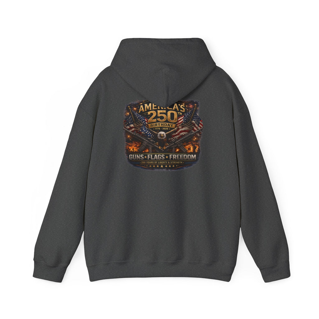 America’s 250th Anniversary Hoodie – Guns, Flags & Freedom Commemorative Sweatshirt - Americas RAGING Politics