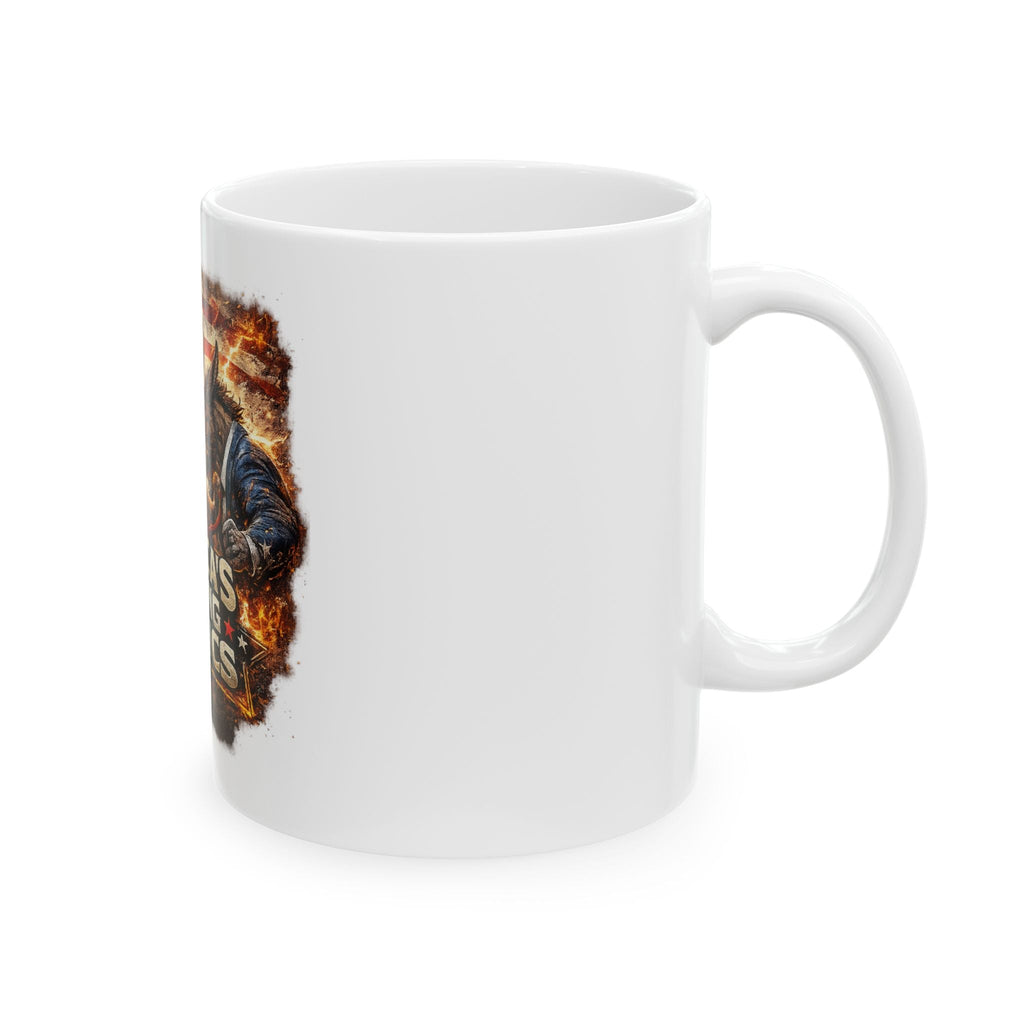 Ceramic Mug - "America's Raging Politics" Patriotic Elephant & Donkey Political Coffee Mug - Americas RAGING Politics