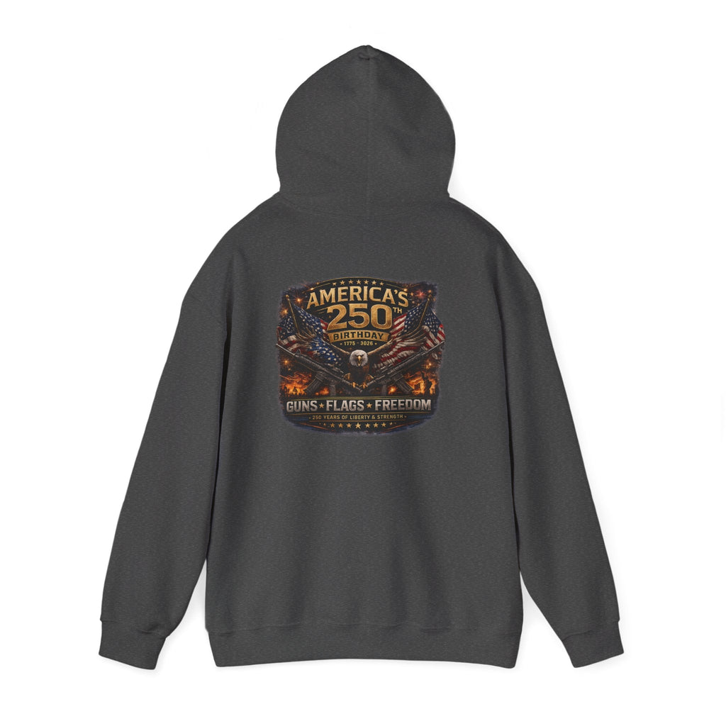 America’s 250th Anniversary Hoodie – Guns, Flags & Freedom Commemorative Sweatshirt - Americas RAGING Politics