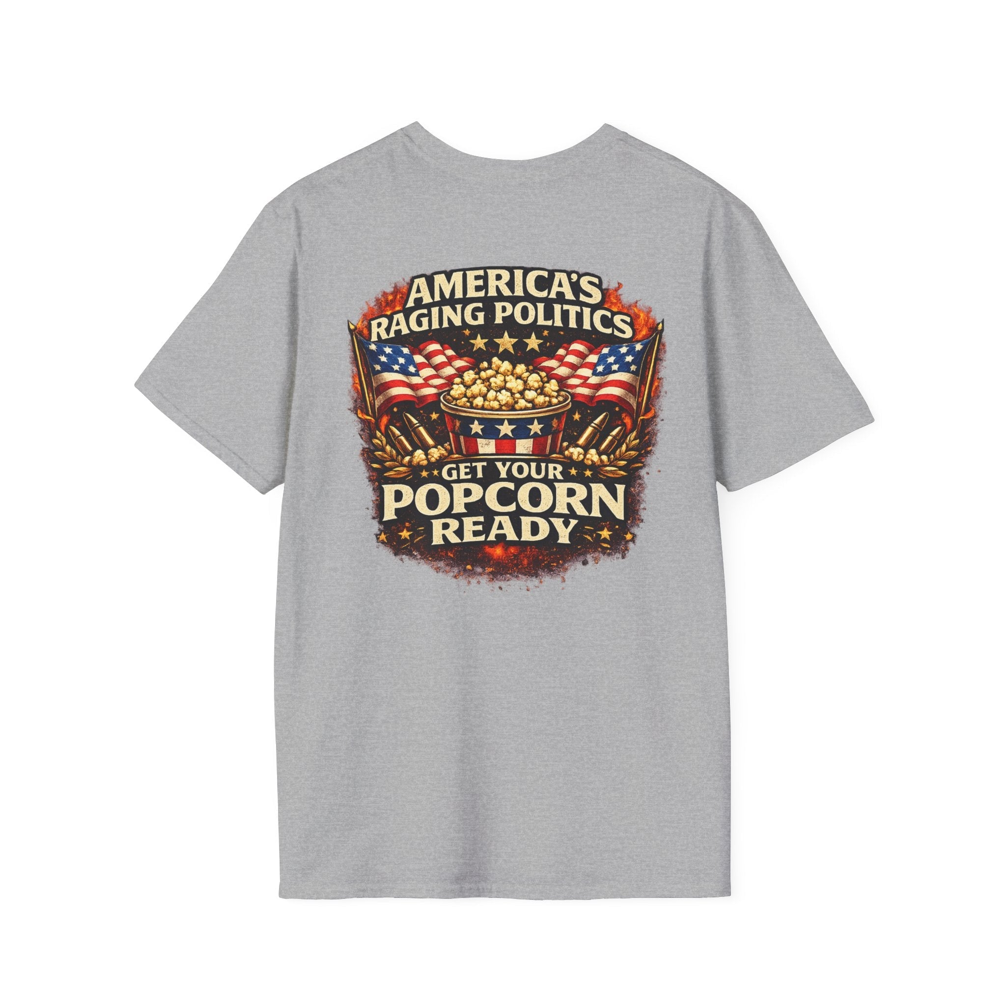 America's Raging Politics T-Shirt – "Get Your Popcorn Ready" Patriotic Tee - Americas RAGING Politics
