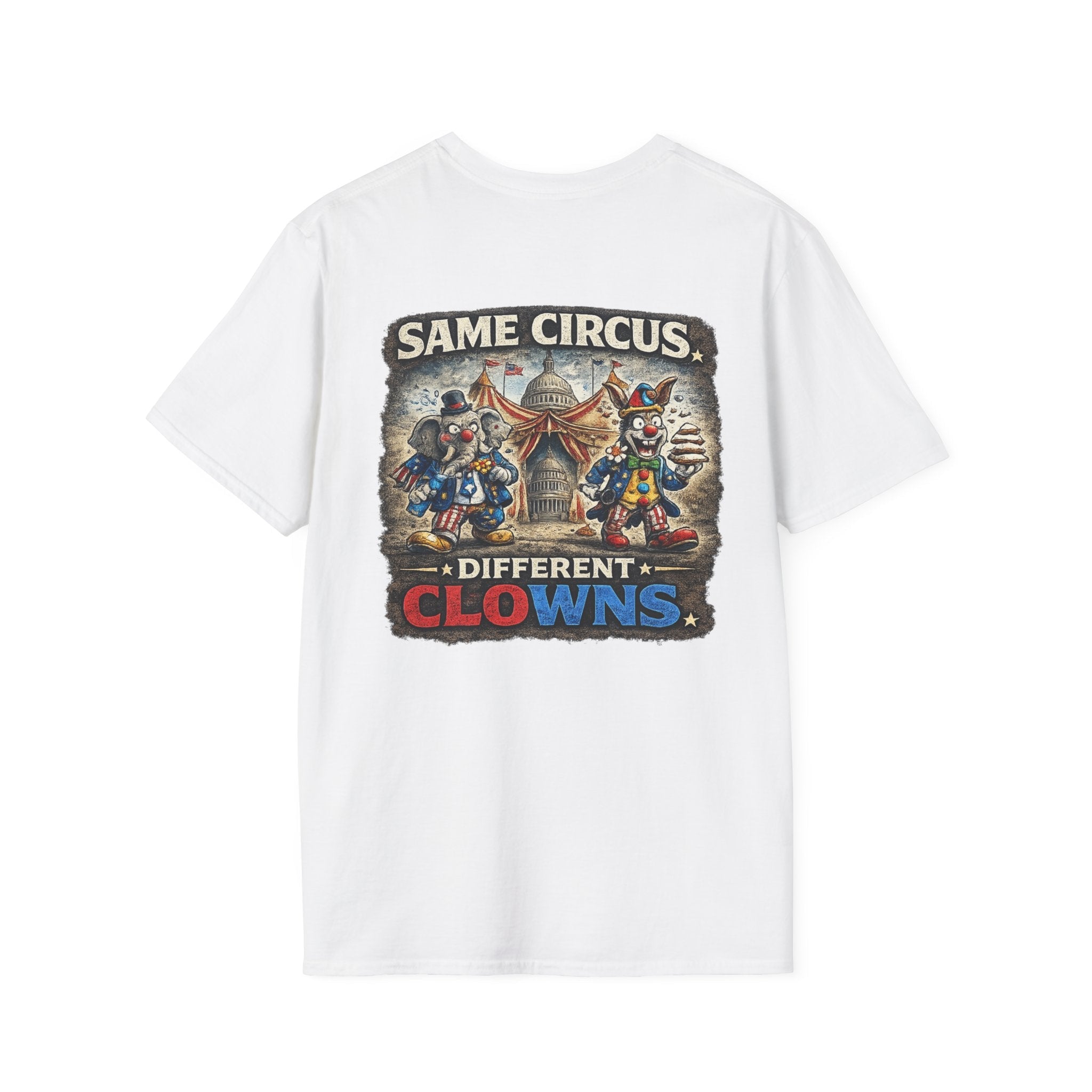 T-Shirt - "Same Circus, Different Clowns" Graphic Tee (Retro Carnival Clown Design) - Americas RAGING Politics
