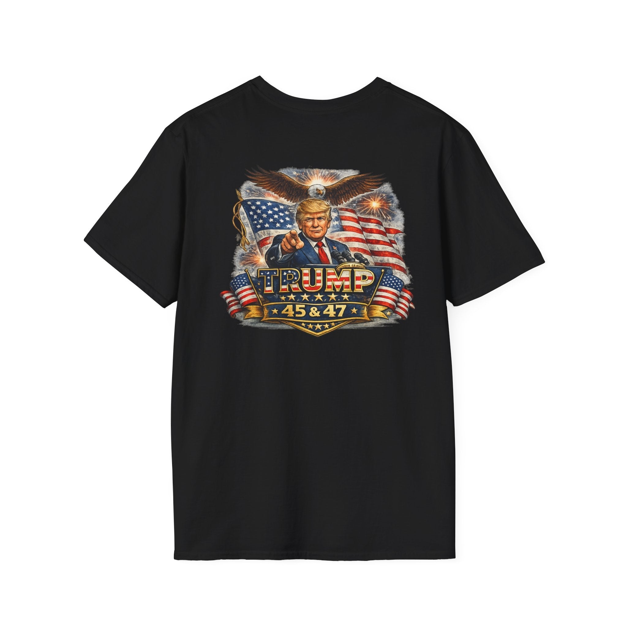 Trump 45 & 47 Patriotic T-Shirt — American Flag Eagle Graphic - Americas RAGING Politics