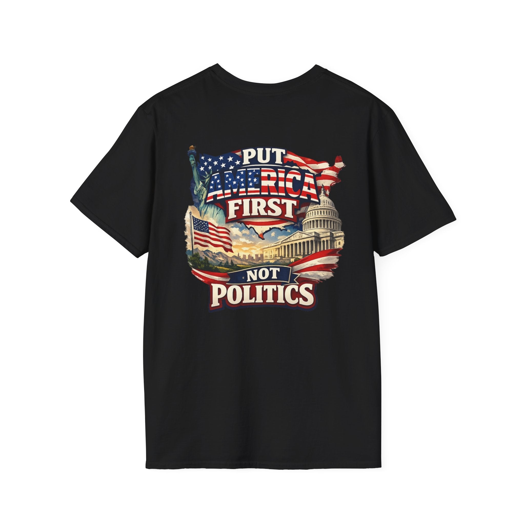 Put America First Not Politics T-Shirt — Patriotic USA Flag Graphic Tee - Americas RAGING Politics