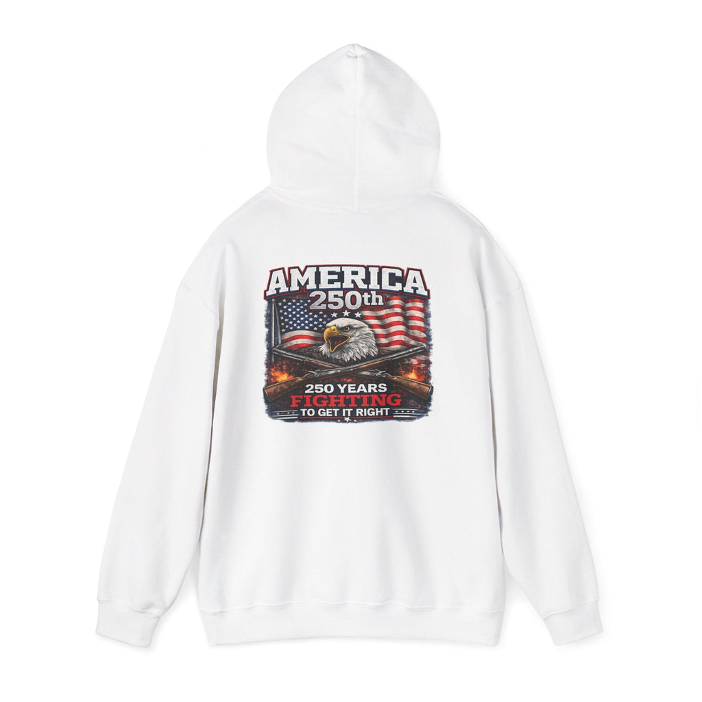 America 250th Anniversary Hoodie – Patriotic Eagle & Flags Sweatshirt - Americas RAGING Politics