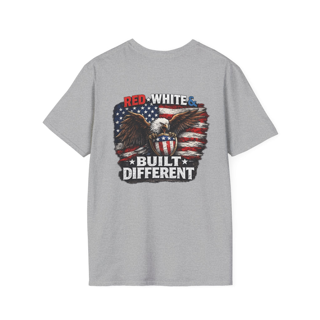 Red White & Built Different T-Shirt — American Eagle Patriotic Graphic Tee - Americas RAGING Politics