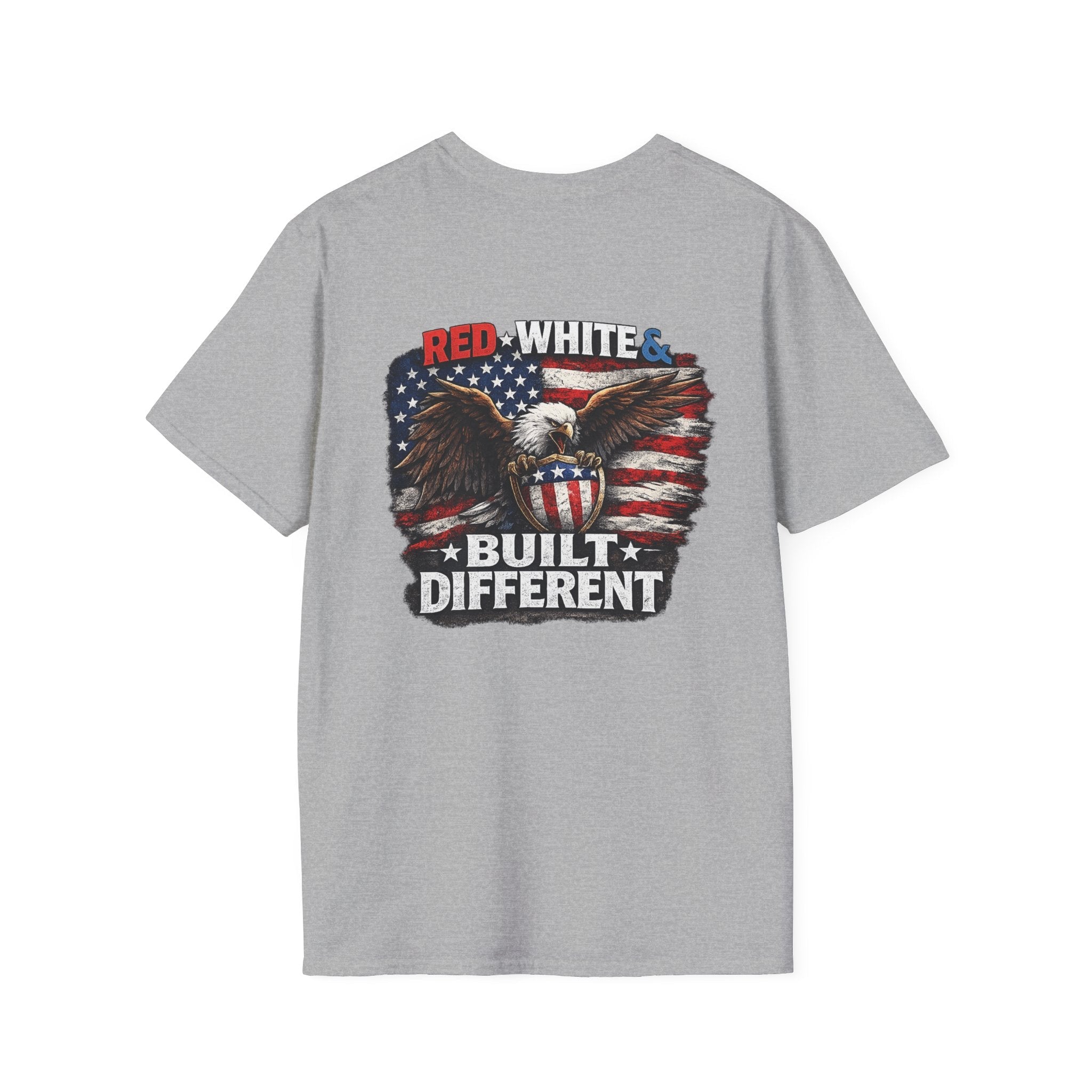 Red White & Built Different T-Shirt — American Eagle Patriotic Graphic Tee - Americas RAGING Politics