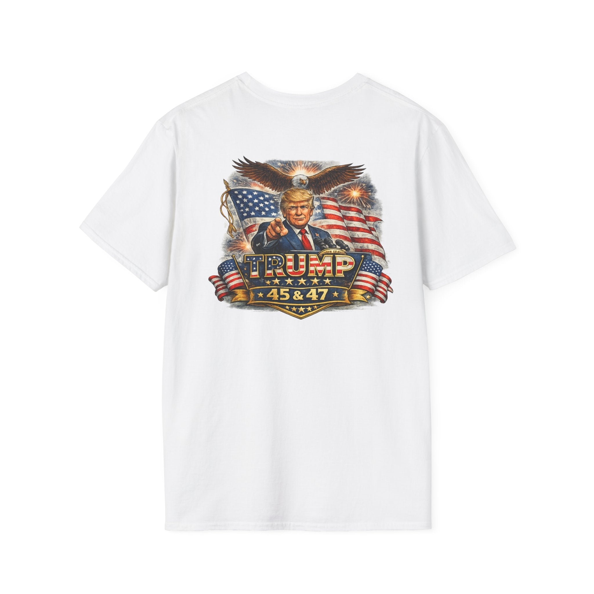 Trump 45 & 47 Patriotic T-Shirt — American Flag Eagle Graphic - Americas RAGING Politics