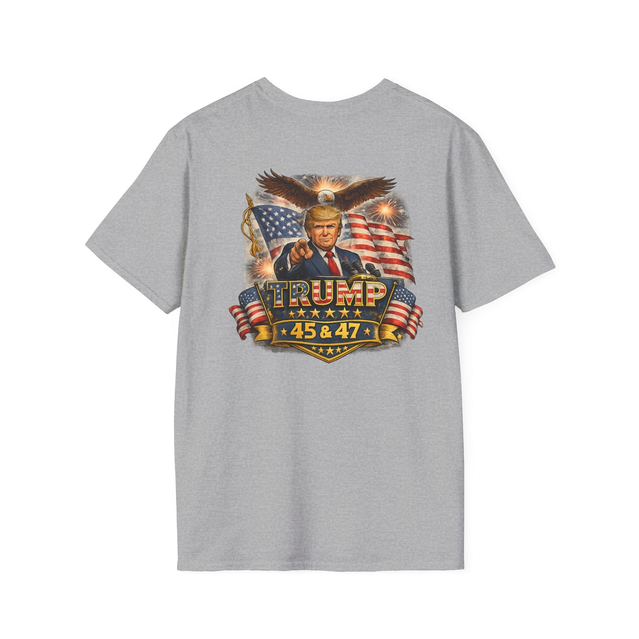 Trump 45 & 47 Patriotic T-Shirt — American Flag Eagle Graphic Tee - Americas RAGING Politics