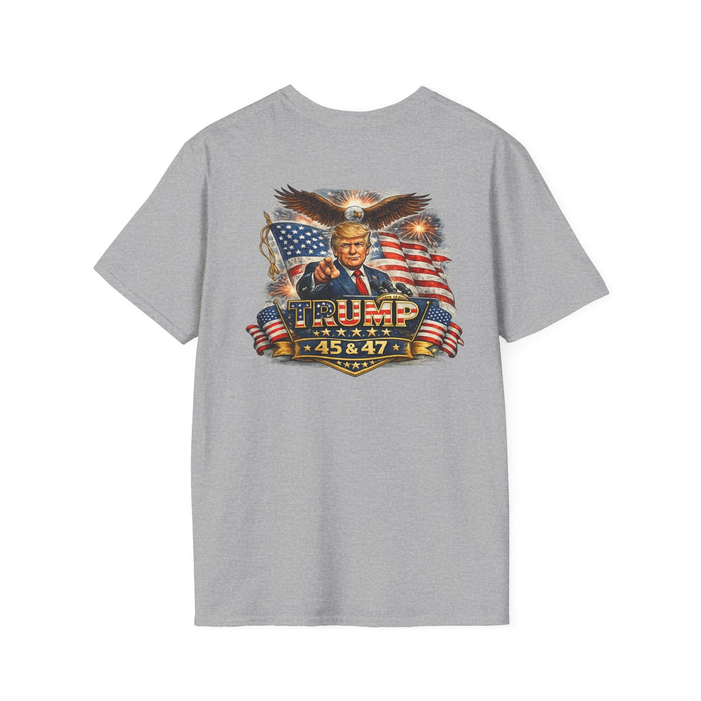 Trump 45 & 47 Patriotic T-Shirt — American Flag Eagle Graphic - Americas RAGING Politics