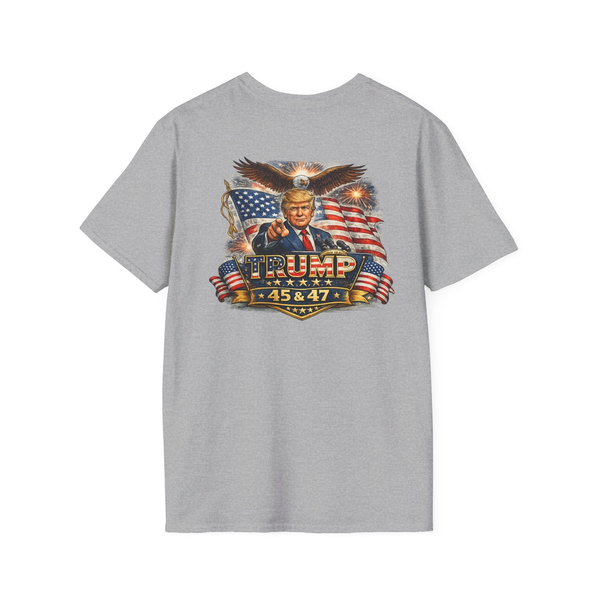 Trump 45 & 47 Patriotic T-Shirt — American Flag Eagle Graphic - Americas RAGING Politics