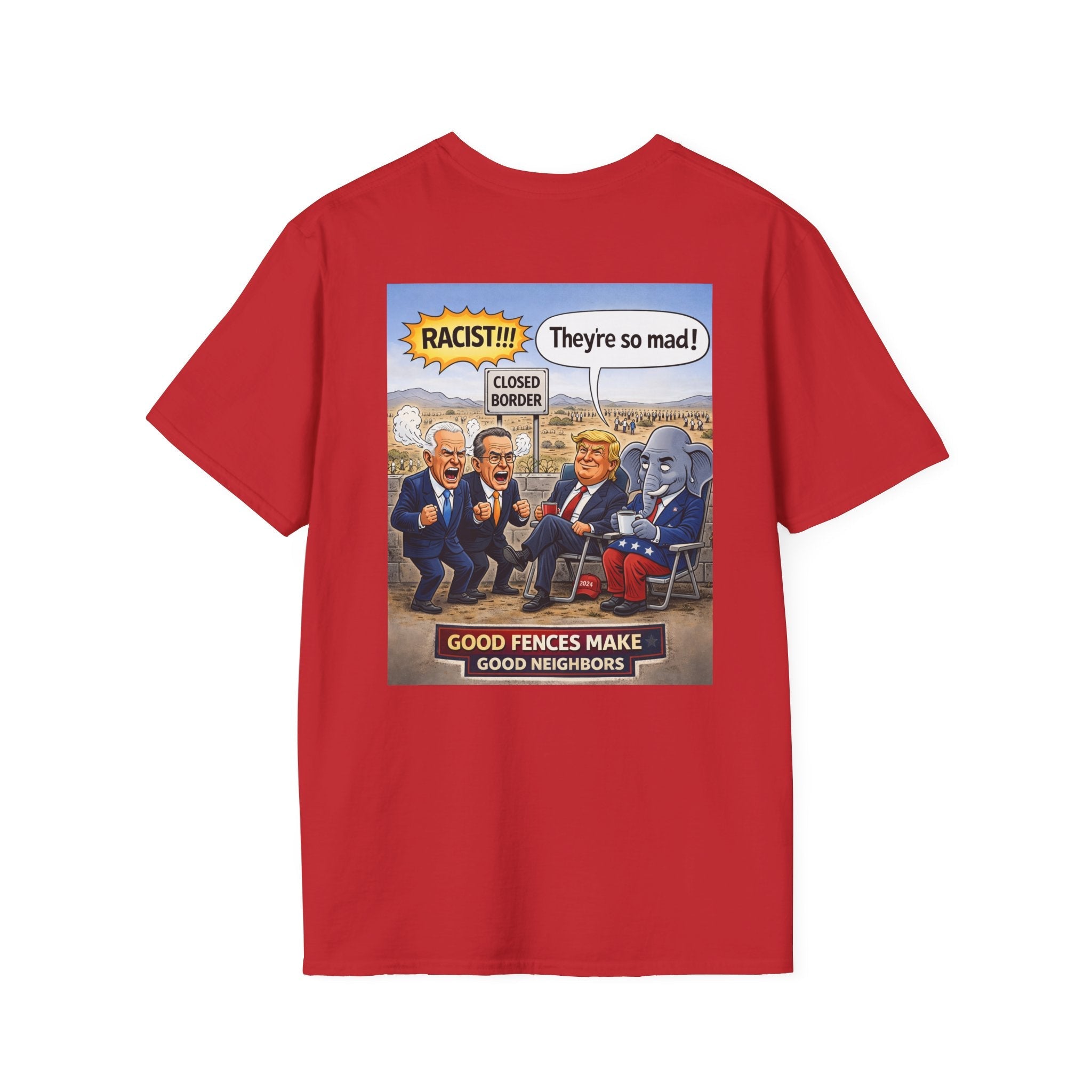 T-Shirt — Political Cartoon 'Good Fences Make Good Neighbors' (Back Graphic) - Americas RAGING Politics
