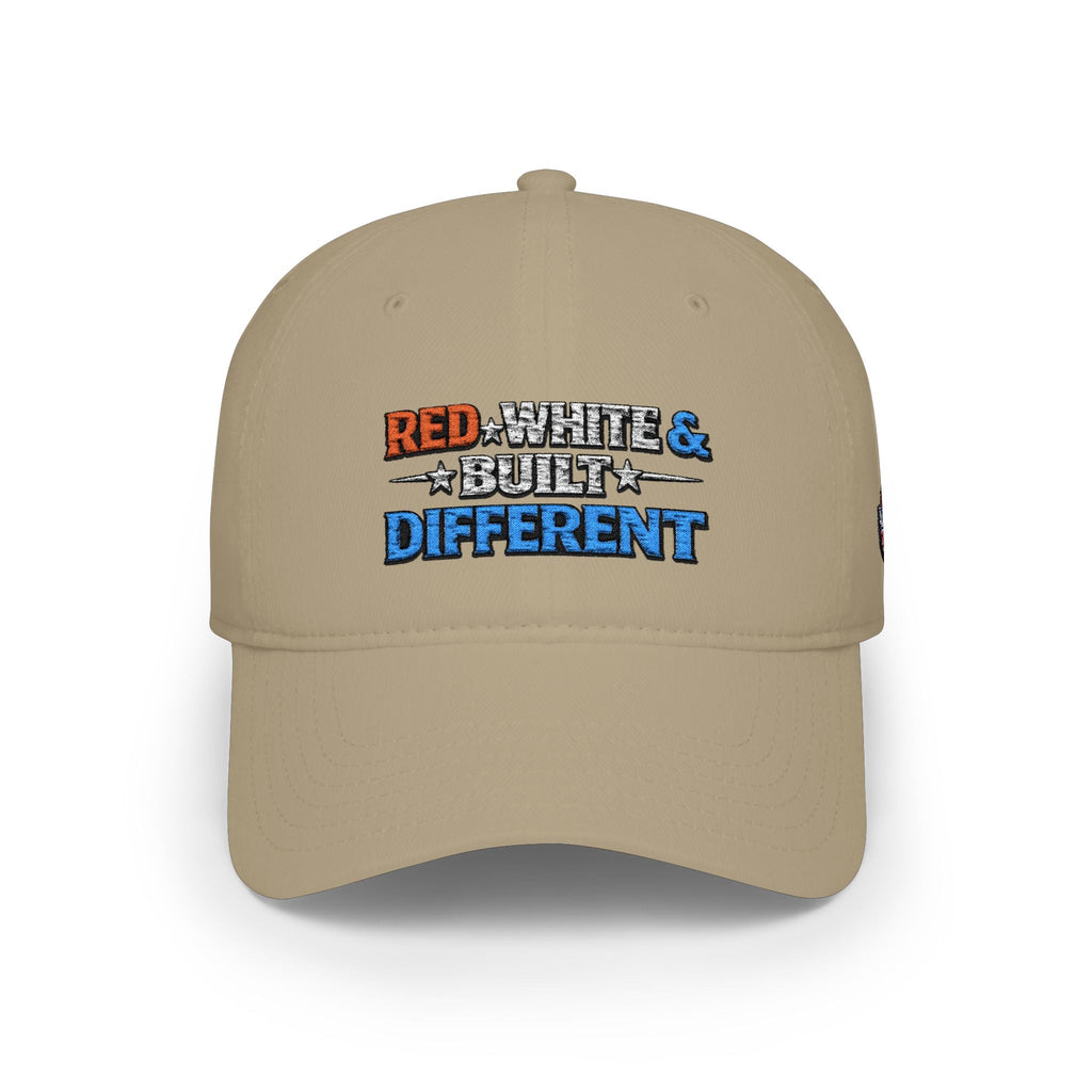 Low Profile Baseball Cap — "Red, White & Built Different" Patriotic Dad Hat - Americas RAGING Politics