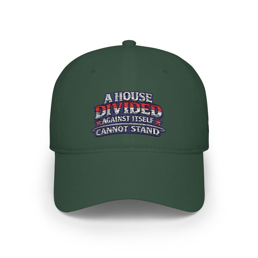 Low Profile Baseball Cap - "A House Divided Against Itself Cannot Stand" Patriotic Embroidered Hat - Americas RAGING Politics