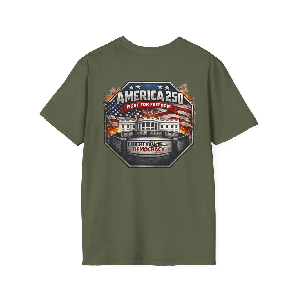 America 250 T-Shirt — 'Fight for Freedom' Patriotic Liberty vs Democracy Tee - Americas RAGING Politics