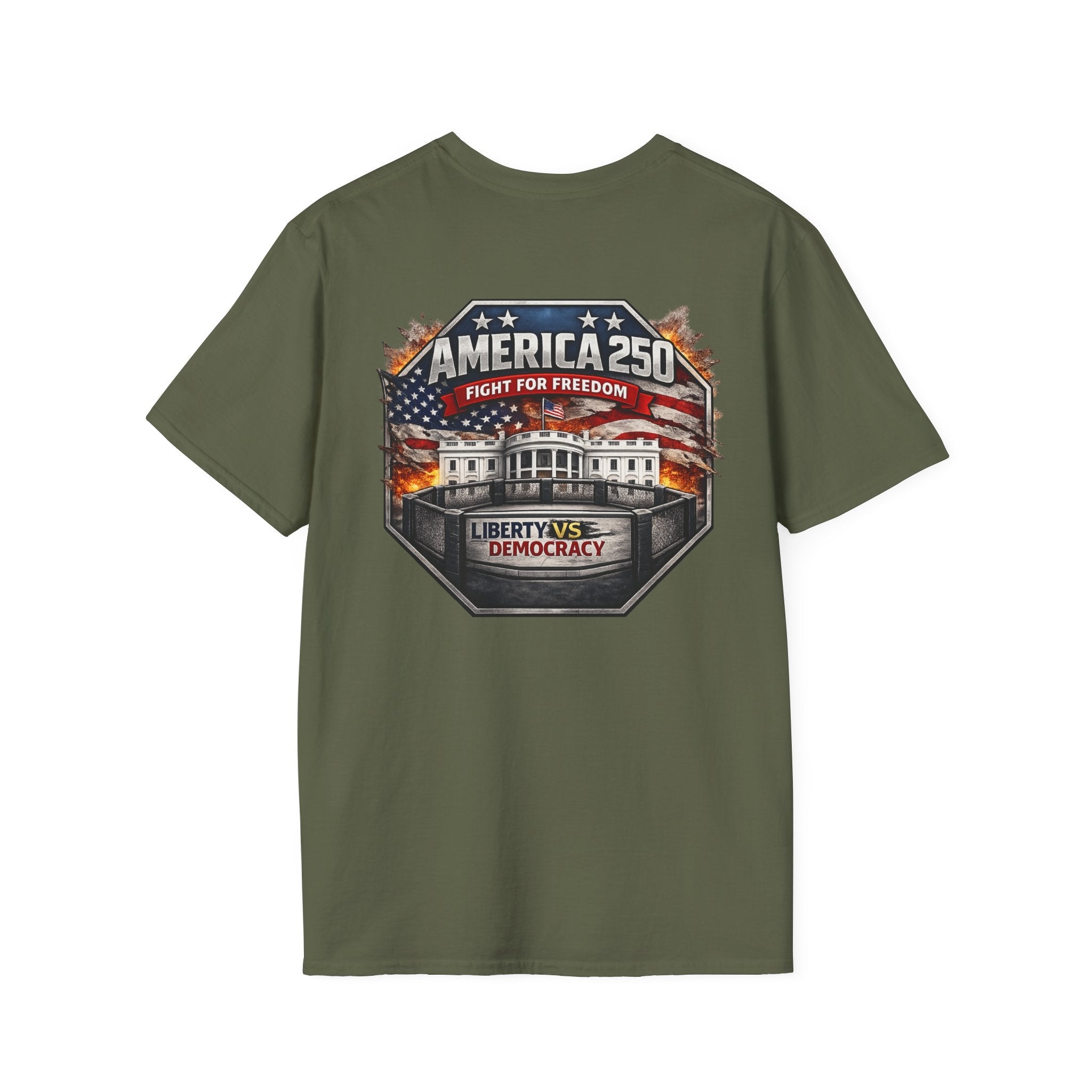 America 250 T-Shirt — 'Fight for Freedom' Patriotic Liberty vs Democracy Tee - Americas RAGING Politics
