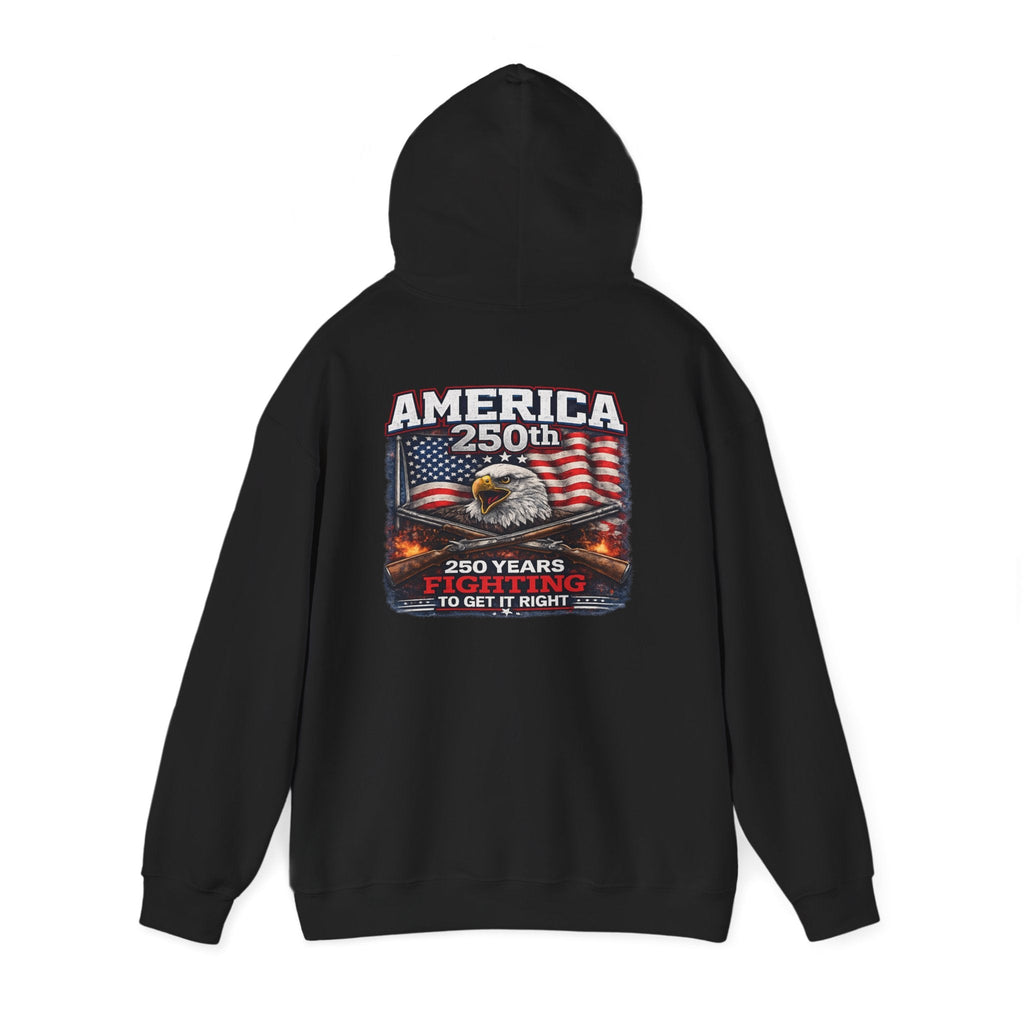 America 250th Anniversary Hoodie – Patriotic Eagle & Flags Sweatshirt - Americas RAGING Politics