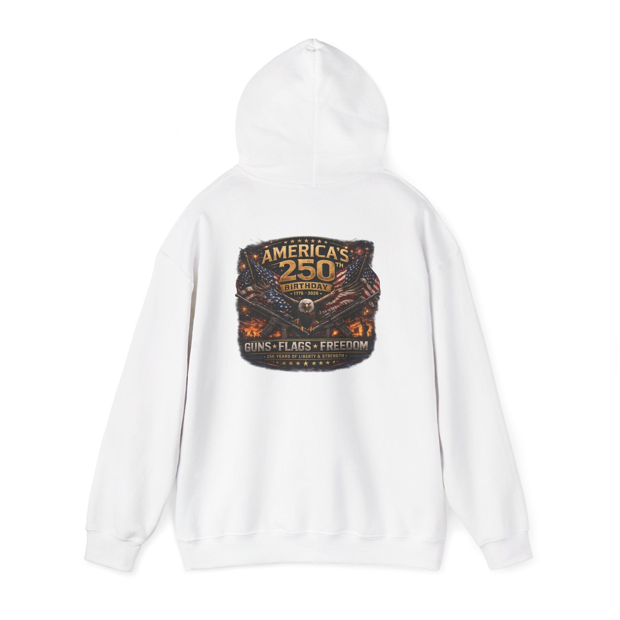 America’s 250th Anniversary Hoodie – Guns, Flags & Freedom Commemorative Sweatshirt - Americas RAGING Politics