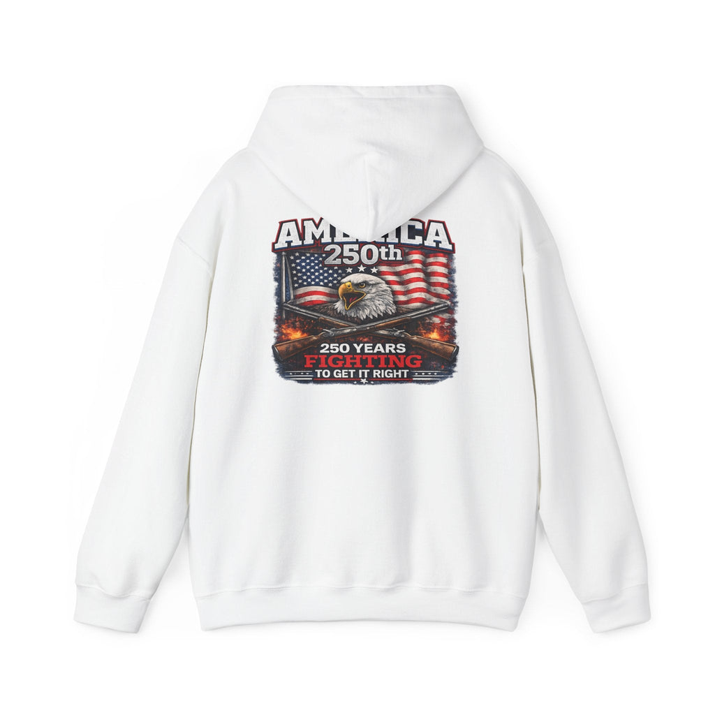 America 250th Anniversary Hoodie – Patriotic Eagle & Flags Sweatshirt - Americas RAGING Politics