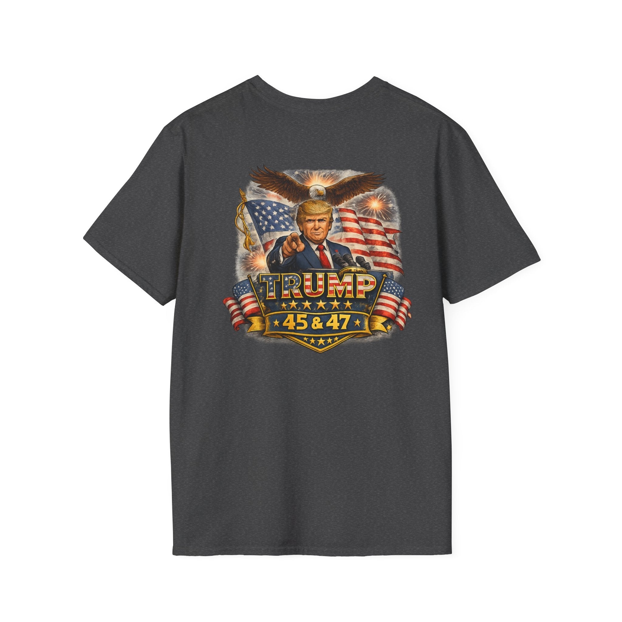 Trump 45 & 47 Patriotic T-Shirt — American Flag Eagle Graphic Tee - Americas RAGING Politics